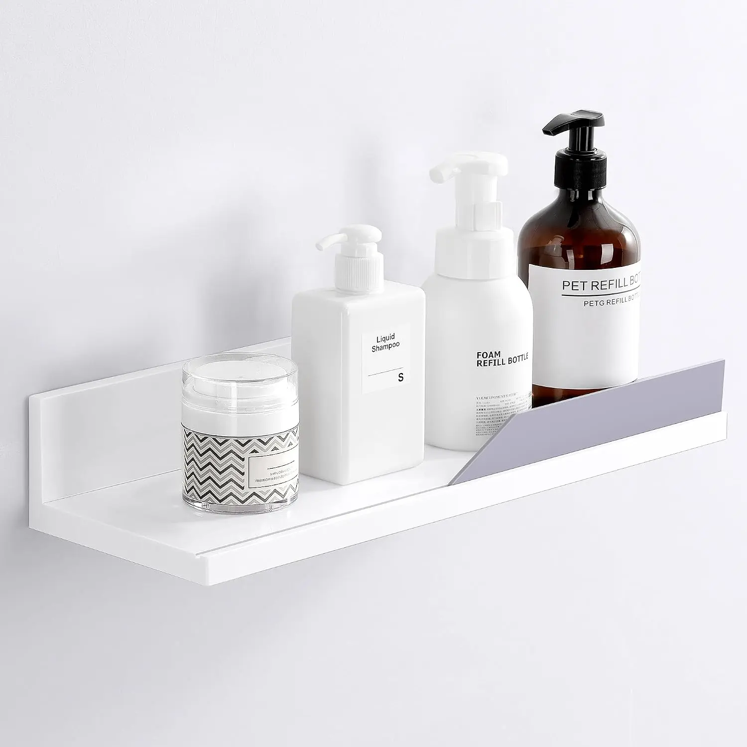 White Floating Adhesive Bathroom Wall Storage Shelf No Drilling Display Ledge Organizer for Shower Caddy Kitchen Holder 14.96inch