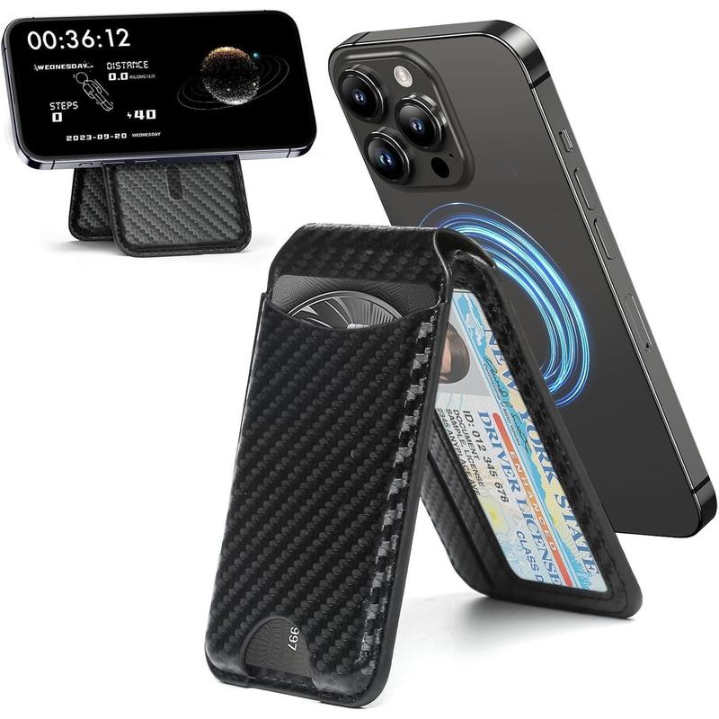 MagSafe Compatible Magnetic Phone Wallet with Foldable Adjustable Stand Secure Magnetic Attach No Dropping Ultra Thin 8mm Design for Smartphone