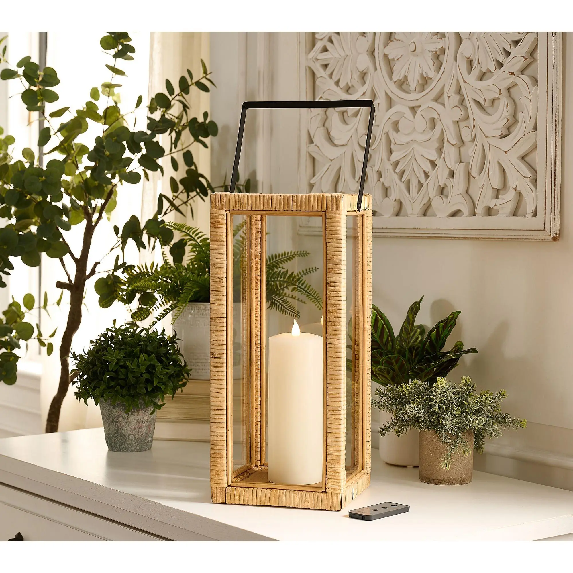 Mrs. H by Dee Hilfiger Large Rattan Lantern with LED Candle Mrs. H by Dee Hilfiger Large Rattan Lantern with LED Candle
