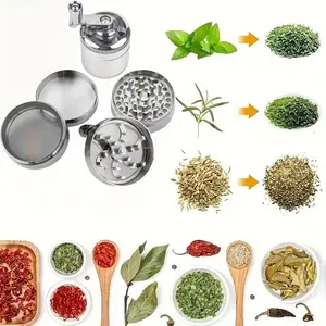 Metal Herb Grinder and Crusher, 4-Layer Manual Rotary Chamber, Ideal for Grading Herbs, Peppers, Garlic, Cinnamon, Ginger, Salt