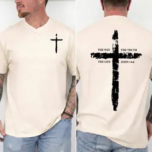 Rustic Cross Bible Verse T Shirt, John 14 6 Faith Graphic Tee With The Way The Truth The Life Message, Casual Unisex Christian Shirt, Giftable Everyday Worship Style