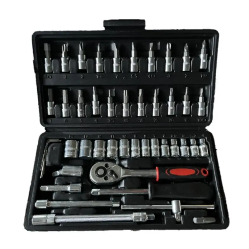 46-Piece Tool Set with Adjustable Ratchet Wrench, Versatile Socket Wrench Kit for Auto and Home Use, Ideal for Mechanics and DIY Projects,Dad Gifts