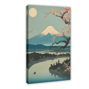 Japanese Vintage Style Art Mount Fuji Cherry Blossom Trees Utagawa Hiroshige Ukiyoe Japan Poster Prints Wall Art Decor Room