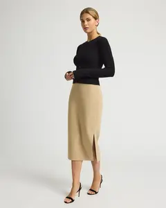 Express Editor Signature Stretch Super High Waisted Belted Midi Skirt