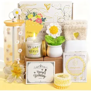 Birthday Gifts for Women, Teen Girls, Her, Unique Happy Birthday Gift Baskets for Best Friend Sister Daughter, Women Christmas Gifts Box for Girls Wife Girlfriends, 14pcs Cute Daisy Gift Set(Yellow)