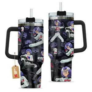 STORMMECH- James Kojiro Team Rocket 40oz Handle Tumbler – PKM Stainless Steel Travel Mug, Anime Inspired Vacuum Insulated Cup, Large Iced Coffee Tumbler, Manga Fighter Drinkware, Otaku Gift for Him Her