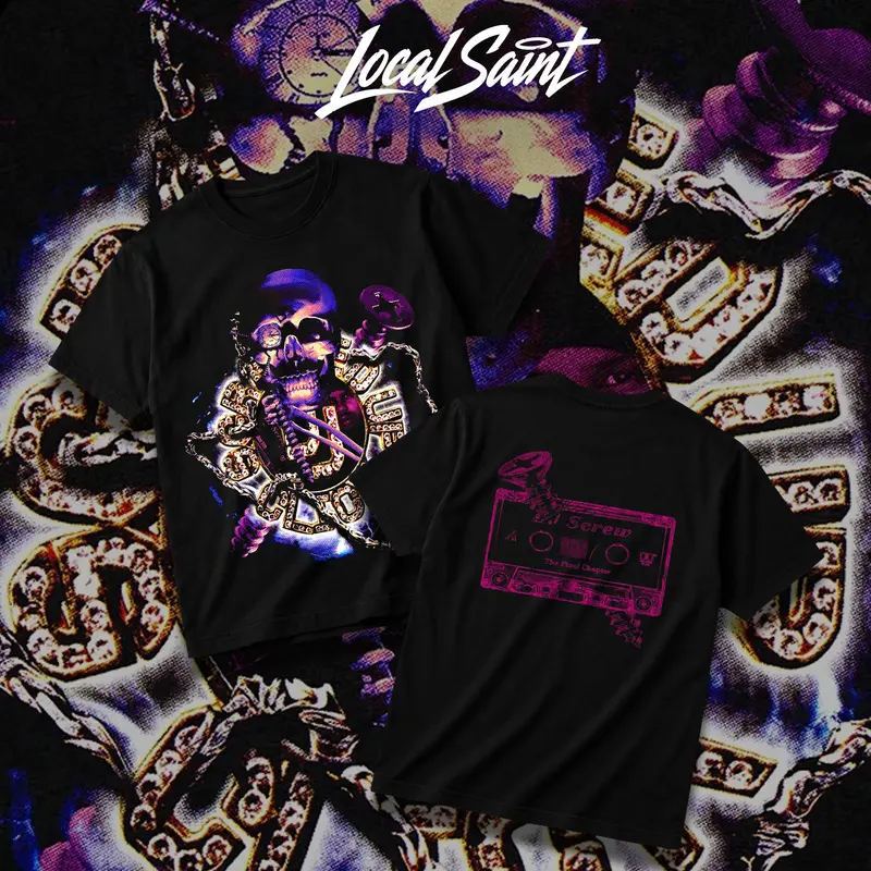 LOCALSAINT Screwston TX The Final Chapter Heavy Cotton Unisex Graphic T-Shirt Hoodie Houston Texas Skull Cowboy Lowrider 713 Crewneck Tee, Vintage Streetwear Graphic T-Shirt Direct To Garment Breathable Print