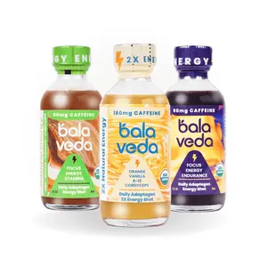 Balaveda Organic Energy Shots | 90mg-180mg Caffeine, L-theanine & B12 for Clean Focus, No Crash, 2oz Glass Bottle, 4 Flavor Variety, USDA Organic, Adaptogen-Rich