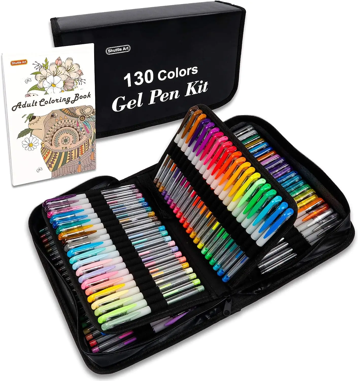 Shuttle Art Gel Pens, 130 Colors Gel Pen with 1 Coloring Book in Travel Case for Adults Coloring Books Drawing Crafts Scrapbooking Journaling