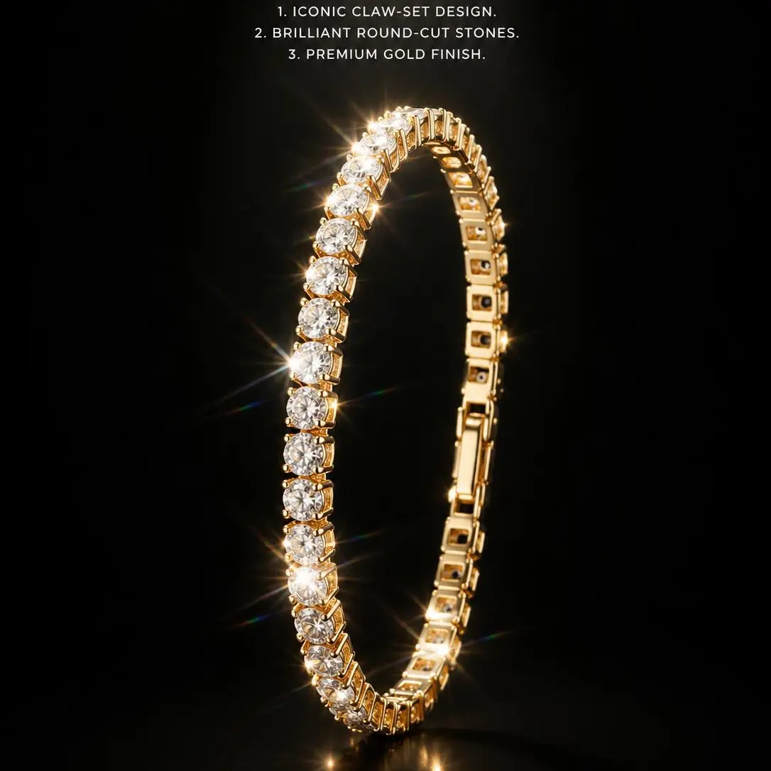 Gold Plated Artificial Zircon Tennis Bracelet, 3.8mm Round-Cut Brilliance Shine Jewelry for Men & Women, Stackable for Everyday Wear, Artificial Zircon Bracelet, Brilliance Shine Bracelets & Bangles sohochic