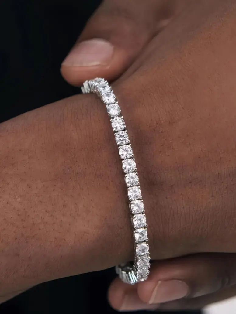 Street-Style Rhinestone Chain Bangle Bracelet, Cubic Zirconia Round Stones Continuous Line Design, Punk Party Wear Fashion Jewelry, Everyday Outfit Accessory, Trendy Versatile Exquisite Birthday Gift