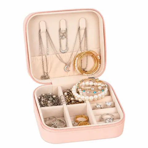 Travel Jewelry Case Small Jewelry Box Jewelry Organizer Storage Case Portable PU Leather Mini Jewelry Travel Case for Girls Womens Earring, Necklace, Rings,Bracelets