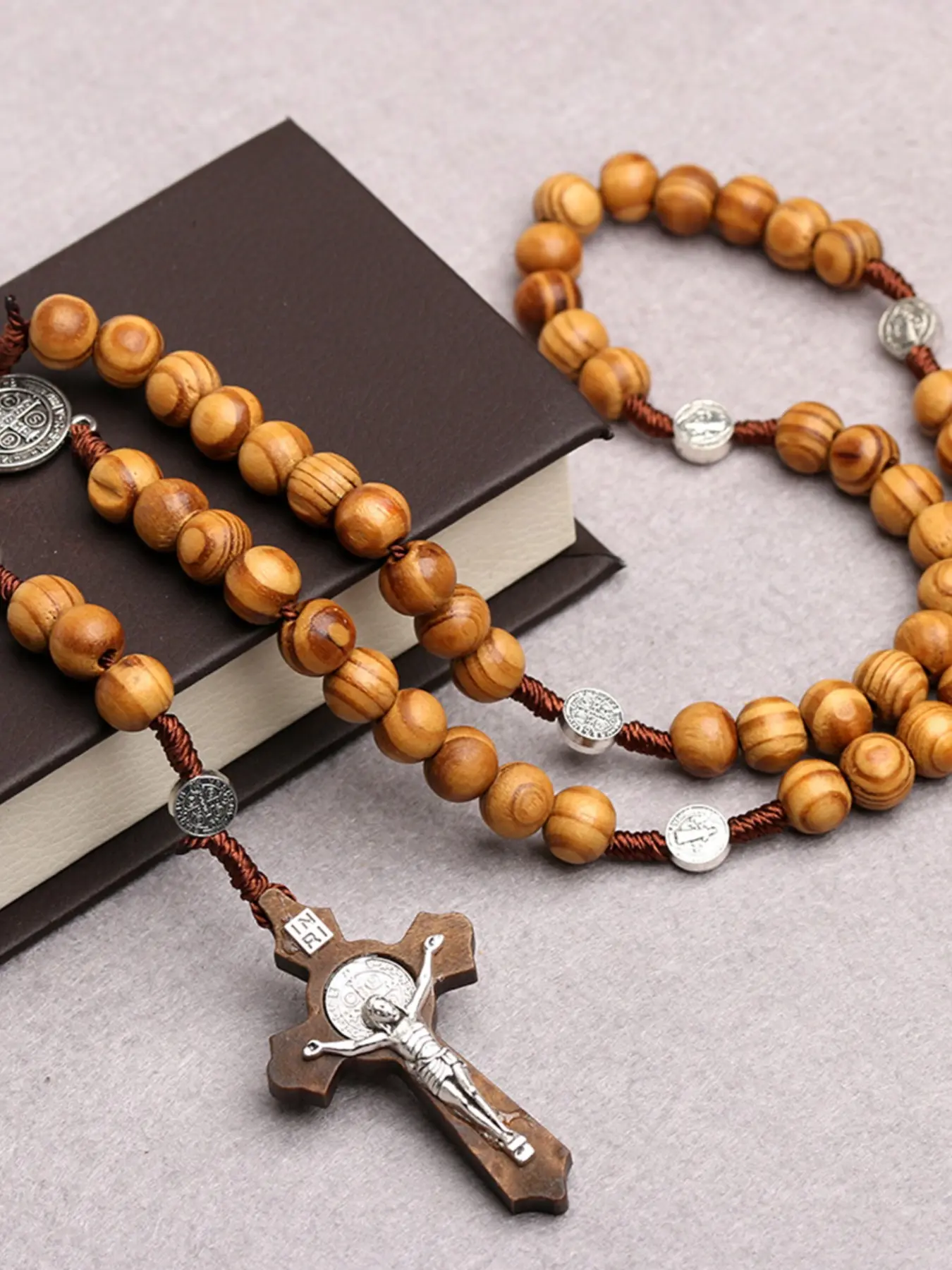Vintage Wooden Beaded Rosary Necklace, Cross Pendant Necklace for Men & Women, Fashion Jewelry for Party, Daily Decor, Trendy All-match & Exquisite Jewelry for Birthday Gift, Faith Necklace