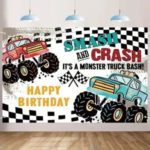 Monster Truck Tapestry Racing Backdrop Vehicle Theme Wall Hanging Photography Background for Birthday Party Decoration Living Room Bedroom Indoor Outdoor Polyester