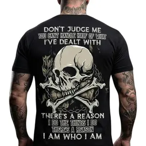 Don't Judge Me Edgy Skull Graphic Tee Bold Statement Unisex Fitted Crewneck Short Sleeve Machine Washable Casual Top Streetwear Menswear Tshirt Black Stylish All Seasons