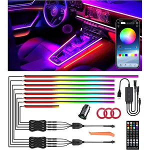 246''   Ambient Lighting - Multi-Color 8 LED Light Strips with App, Remote & Control Box, -Sync, Dual USB  Charger, Universal Fit for , SUVs,  (Colorful-0801)