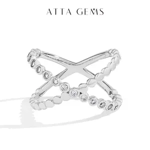 Women's VVS1 Round Cut Full Synthetic Moissanite Interlocked Solitaire Stackable Ring - Moissanite Decorated Twining Engagement Fine Jewelry Gift R253, Moissanite Decorated Ring, Solitaire Stackable Rings