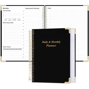 Undated Daily Monthly Planner for 2026 or Anytime - A4  with Hourly Schedule, Hardcover Spiral Bound Daily Planner to Increase Focus, Stylish School/Office Supplies, 8.5" x 11", Black