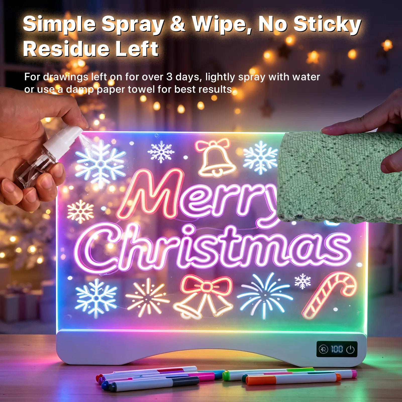 Perfect Christmas Gift LED Light Up Acrylic Message Board Home Decor, LED Lighted Erasable Drawing Board Desktop Night Light