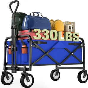 BestOffice 39''L Collapsible Wagon Cart Heavy Duty Utility Folding Wagon for Outdoor Sports 330 LBS Weight Capacity Camping Garden and Shopping Blue