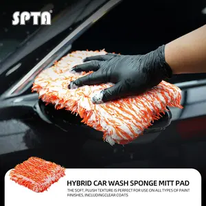 SPTA Hybrid Car Wash Sponge Mitt Pad , 380GSM Polishes Microfiber Car Wash Pad - Safe, Scratch-Free Washing for All Vehicle Surfaces,Microfiber & Foam Washing Pad with Machine Washable