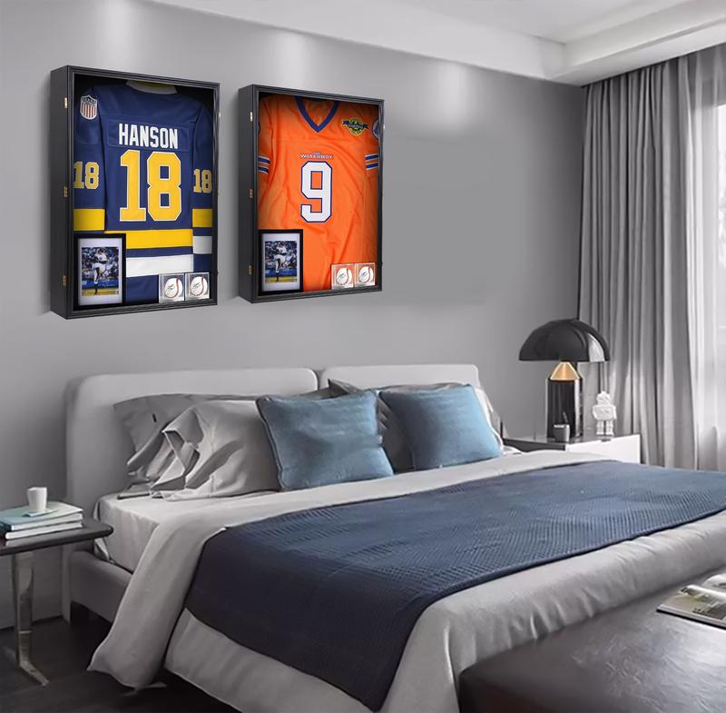 Oversized Jersey Display Case with UV Protection, Shadow Box Frame for Sports Shirts, Dual Baseball Holders, and Photo Slot – Ideal for Showcasing Sports Uniforms, Memorabilia, and Photos