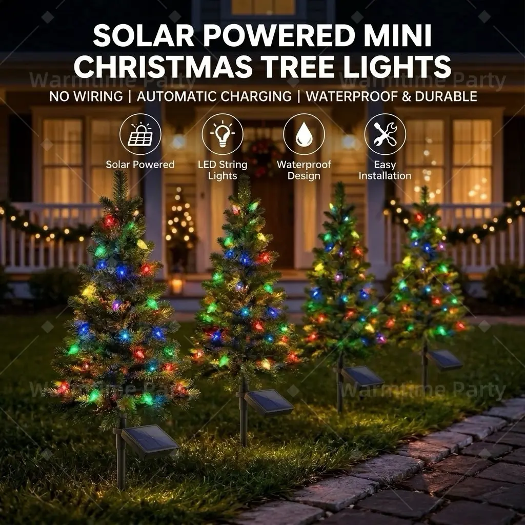 Upgraded 4pcs sets of 36.22Inch solar Christmas tree lights with 80 strawberry decorations colorful garden passage light, suitable for outdoor courtyards lawns holiday activities atmosphere Party Lights Outdoor Ornaments, featuring a waterproof design