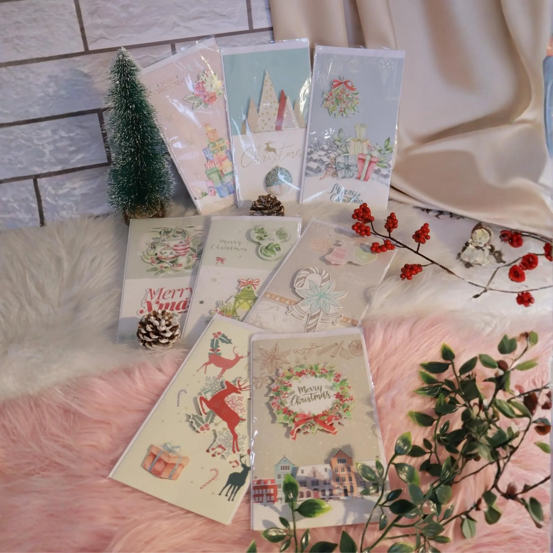 8-Pack Luxury 3D Christmas Cards – Elegant Embossed Holiday Greeting Set