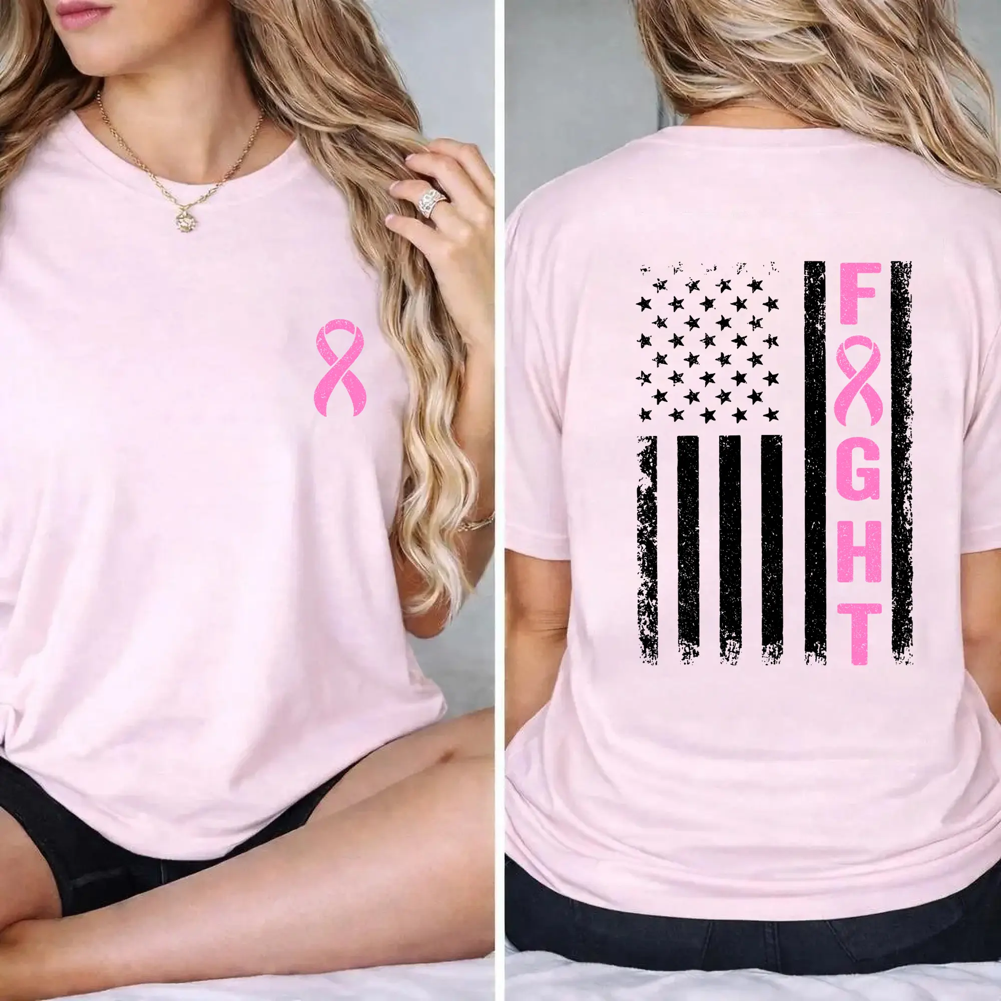 Breast Cancer Awareness Survivor T-Shirt, American Flag Graphic Tee, Pink Ribbon Shirt, Gift for Women