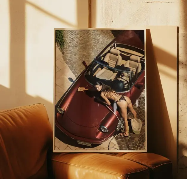 Hot Woman Washing Car Poster, Car Fashion Photography, Luxury Car Wall Art, Retro Fashion Style, Vintage Car Poster, Printable Wall Art [ NO FRAME ]