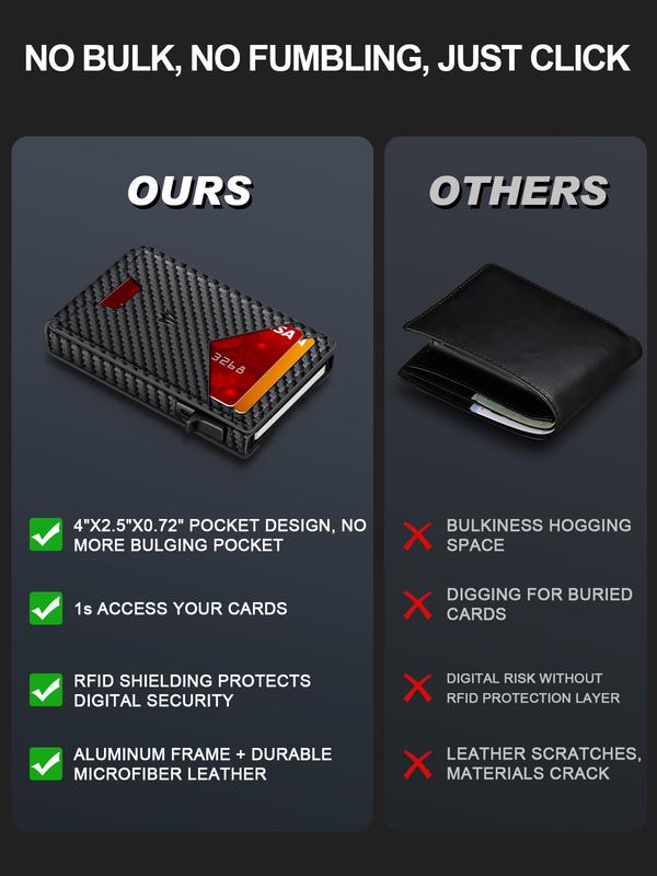 Wallet for Men Slim Minimalist Wallet with Money Clip ＆ ID Window RFID Blocking Pop-Up Credit Card Holder Smart Auminum Mens Wallet Holds 9-13 Cards, Front Pocket Bifold Christmas Gift For Men