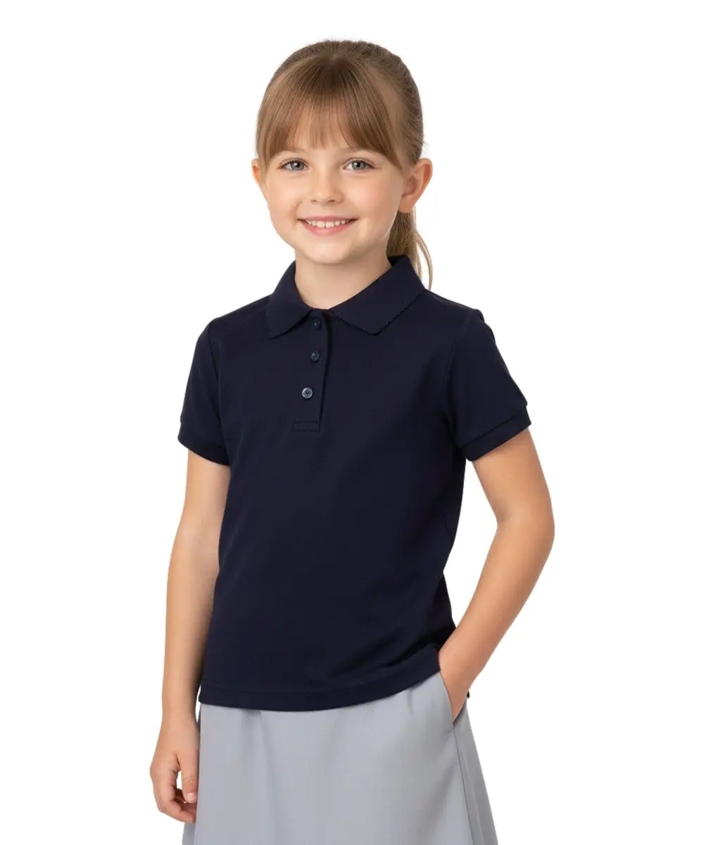 Girl's High Quality Soft Uniform Short Sleeves Polo Shirt  Navy  5-18 GSU01