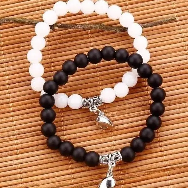 2pcs Matching Bracelets with Heart Magnetic Clasp, Romantic Unisex Bangle Set for Couples and Friends, Jewelry Gift, Matching Sets, 2Pcs-2, Magnets Bracelets & Bangles, Romantic Gift, Couples' Pair