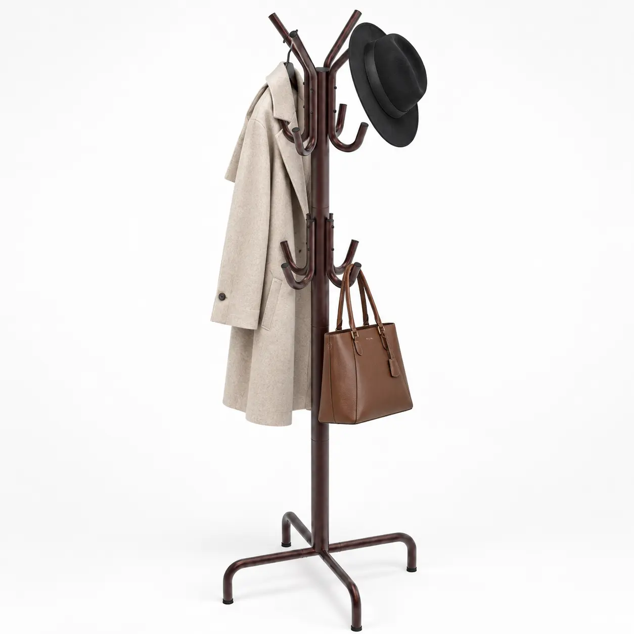 12 Hooks Freestanding Coat Rack, Sturdy Metal Coat Tree with Stable 4-Leg Base, 72 Inch Tall Coat and Hat Stand for Entryway, Bedroom, Living Room, Office