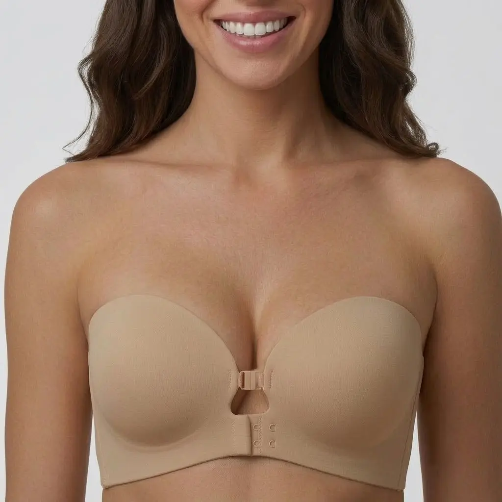 Strapless Front Closure Push Up Bra for Women Wireless Padded Non Slip Tube Jelly Bra with Seamless Back Support Comfortable Tube Jelly Bra A B C Cup#TikTokShopDealsforYouDays