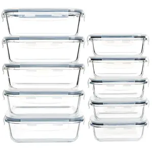 20 pieces Glass Meal Prep Containers with Steam Vent, Food Storage Containers with Airtight Lids, for Home Kitchen Office Lunch Portion Control (10 containers+10 lids), Freezer and Refrigerator