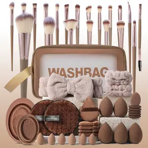 50pcs makeup tool set, including loose paint brush, eye shadow brush, lip brush, detail brush, makeup sponge and powder puff, hair band, cleaning bowl, travel waterproof makeup bag, professional makeup creation and new hand practice, Makeup Brush Kit