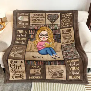 Personalized Book Lover Blanket, Warm Soft Blanket For Women, Just A Girl Who Loves Books, Gift For Daughter, Gift For Bookworm Book Club Applies to Super soft  decorative sofa/sofa/bedroom