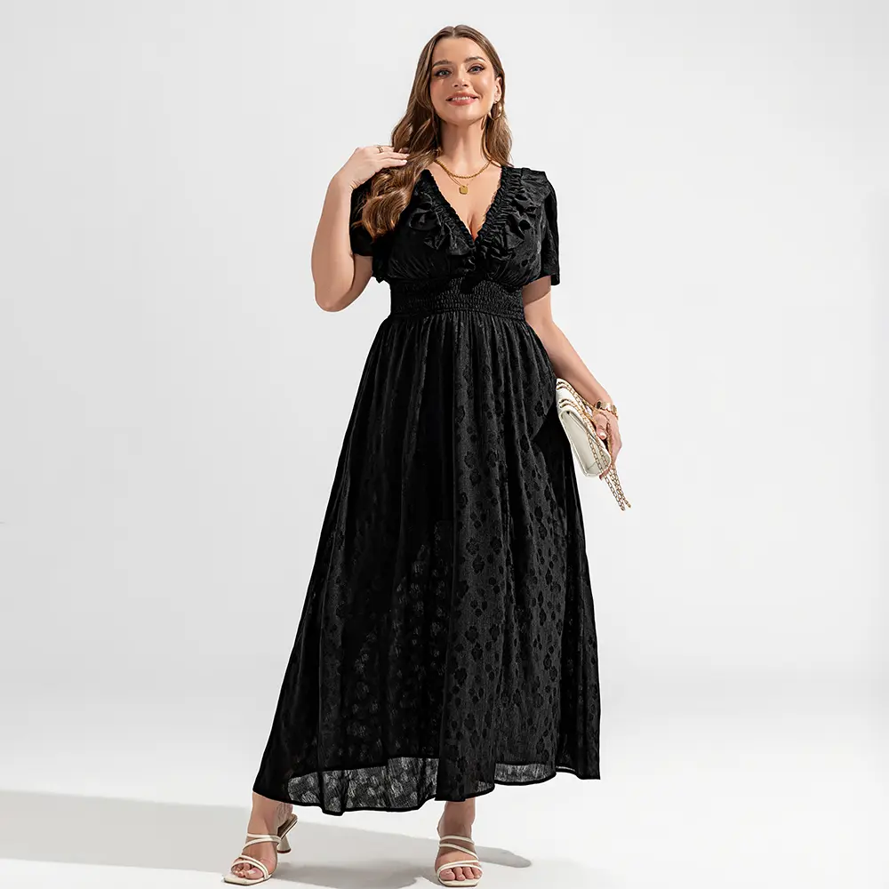 EYWOL Plus Size Figure-Flattering Floral Dress - Black V Neck Flutter Short  Sleeve, Ruched Waist Fitted A-Line Maxi, Soft Lightweight Boho Minimalist  Outfit for Women's Casual Daily Wear OOTD - TikTok Shop