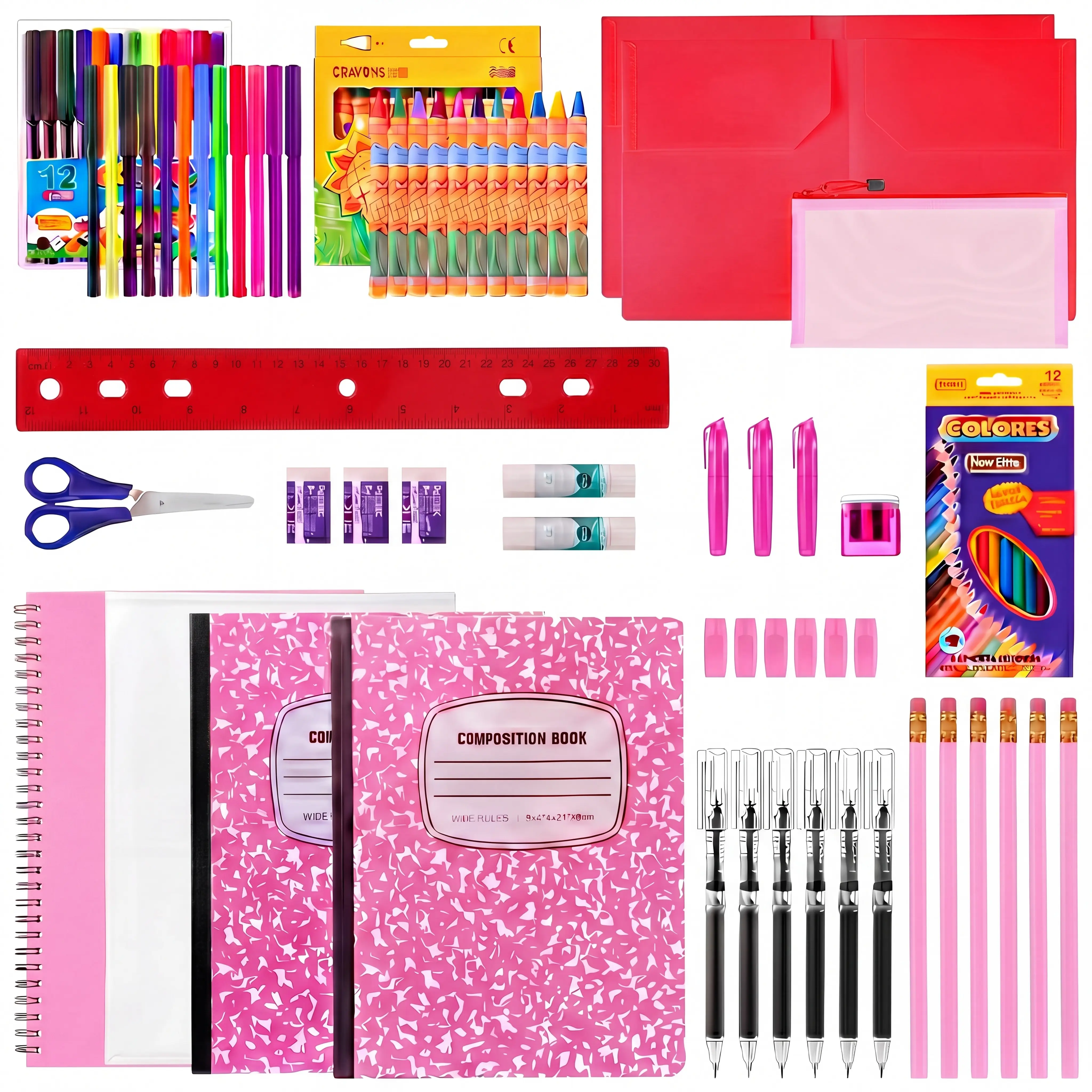 34/39 Pcs Grades K-5 Back to School Supplies Kit, School Essentials Bundle for Student Include Pencils Notebook Highlighter and More, Preparing for Back to School
