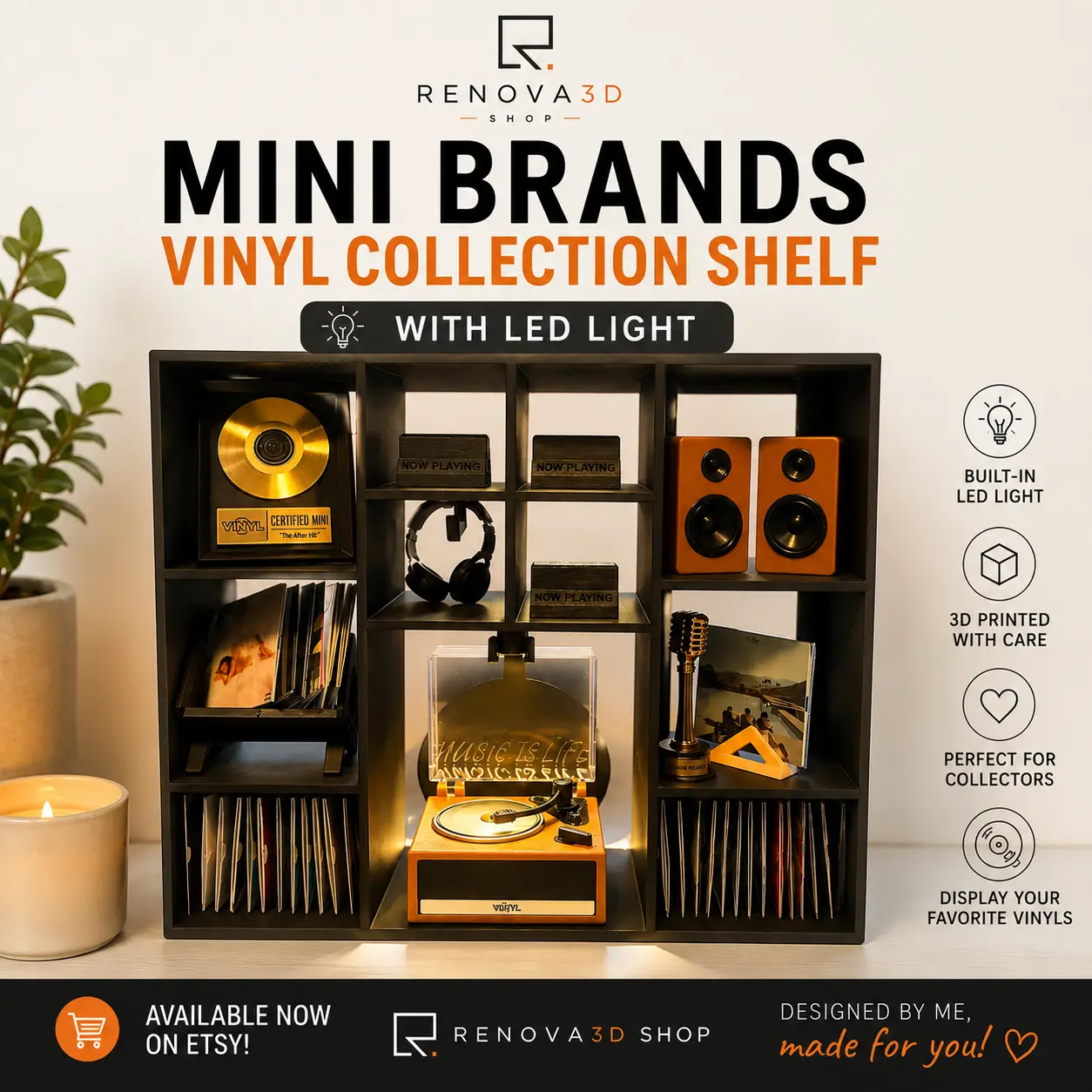 Mini Brands Vinyl Collection Shelf Organizer with LED Light, Vinyl Storage Rack - Model 1