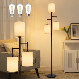 GLITGATE Farmhouse Rattan Floor Lamp for Living Room,Mid century modern floor lamp,Boho Floor Lamp with Designer Shades &Heavy Base,Corner Tree Floor Lamps,Rustic Standing Tall Lamp,Vintage floor lamp for Bedroom,dining room,Office