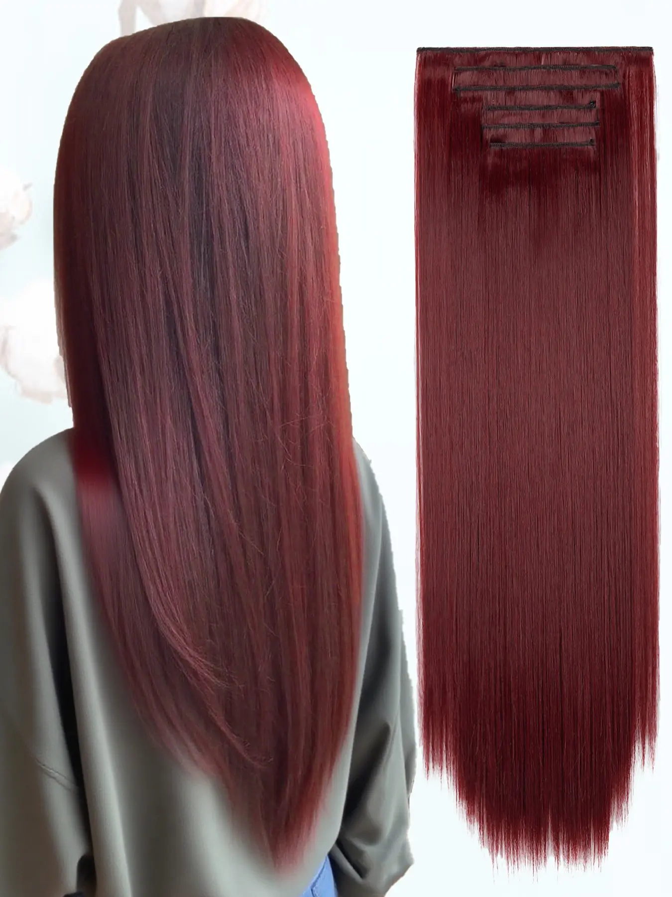 KAIRIYA 24 Inch 6 Piece Clip-In Extension Set, Synthetic Extensions, Synthetic Hair Pieces, Women's Long Straight Light Synthetic Hair, Natural Look, Easy Installation & Styling, Synthetic Hairpieces
