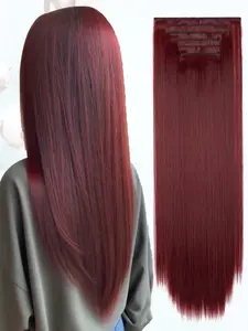 KAIRIYA 24 Inch 6 Piece Clip-In Extension Set, Synthetic Extensions, Women's Long Straight Light Synthetic Hair, Natural Look, Easy Installation & Styling