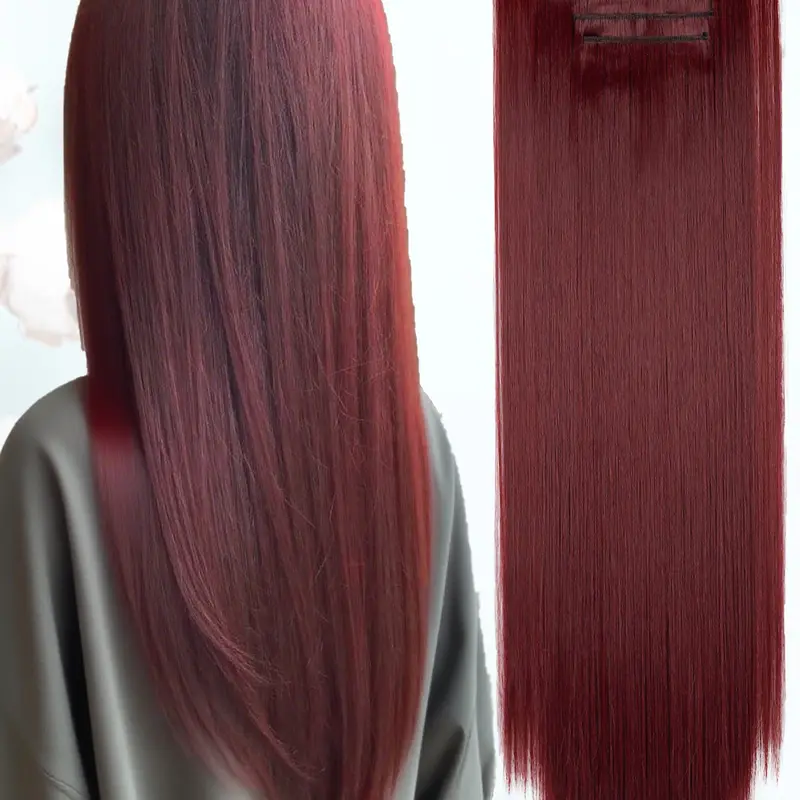 24 Inch 6 Piece Clip-On Hair Extensions Set, Women's Long Straight Synthetic Hair, Natural Look, Easy Installation and Styling