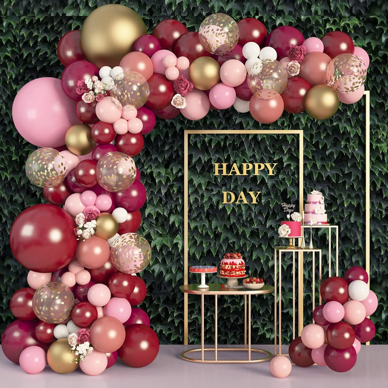 162pcs burgundy pink balloons garland arch kit, light pink gold white balloons confetti latex metallic balloons for birthday baby shower wedding party decorations supplies