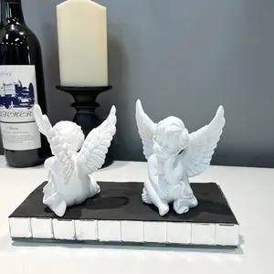 Angel Design Resin Ornament, Decorative Sculptures, Cute Angel Statue, Desktop Decoration for Home Living Room Bedroom, New Year Gift, Home Decor
