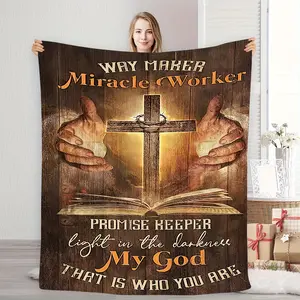 [Home Relaxation] Cozy Prayer Theme Fleece Blanket With Cross And Praying Hands Design - Symbol Of Faith, Inspirational Book Art, Perfect For Christian Home Decor And Devotional Companion, Warm And Faithful Design, Christian Home Decor |   Prayerful Theme