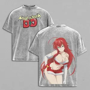 Vintage Washed High School DxD Tee Featuring Rias Gremory Sexy Anime Girl Graphic, Oversized Gothic Y2K Streetwear Shirt