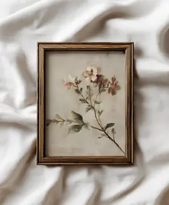 Vintage Wildflower Oil Painting | Muted Floral Wall Art | Antique Botanical Print Unframed